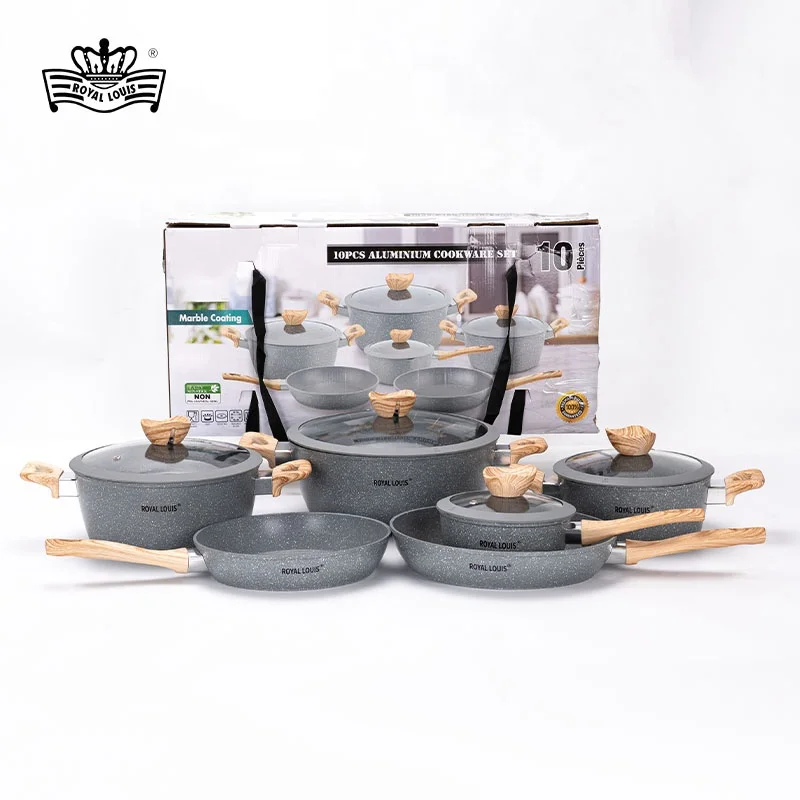 Hot sale 10pcs marble stone cookware set die cast aluminum non-stick cooking pots cooking pot set non-stick cookware granite