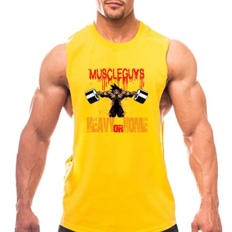 New men summer Muscular man elastic force Breathable GYM clothes printing Anime pattern Fitness Loose sleeveless Tees vest