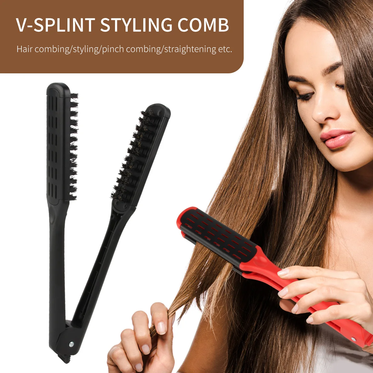 Customized Logo Hairdressing V-shaped Splint Comb Bristle Natural Curling Straightening Smooth Hair Styling Comb