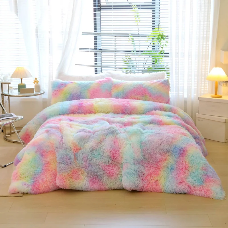 Iridescence Color Fur Supersoft Heavy 420gsm Boucle Plush Shaggy Fluffy Tie Dyed Faux Fur Fabric Fluffy Rabbit Fur for Bean Bags