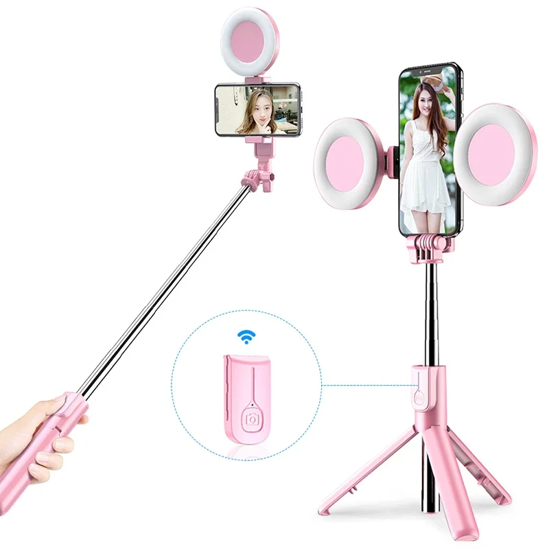 JUNNX Foldable Wireless Remote Controld LED Selfie Ring Light Stick with Fill Flexible Tripod for Mobile