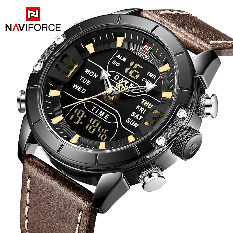NAVIFORCE 9153L  nf9153 Watch Luxury nv9153 Man Gift Quartz Digital Clock Genuine Leather Watches Men Wrist Relogio Masculino