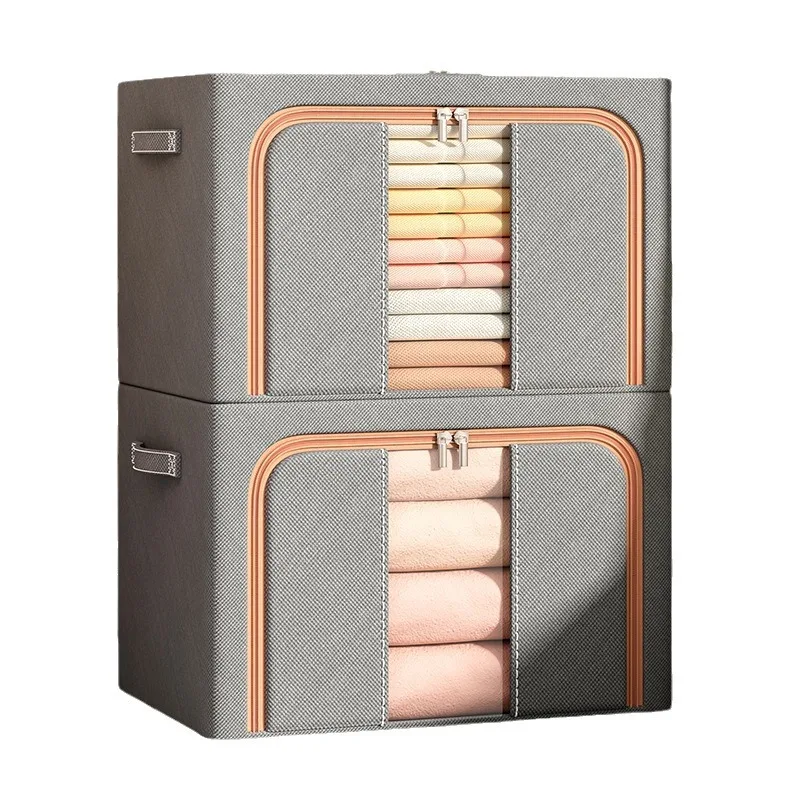 Cotton And Linen Fold Steel Frame Support Household Use Bedroom Wardrobe Comforter Clothes Storage Box With Logo And Color