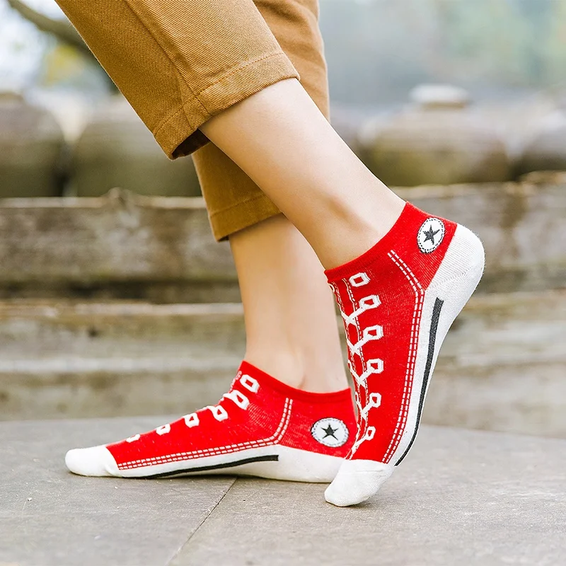 5 Pairs/Box Funny Shoe Print Short Slippers Socks Cotton Harajuku Pack Soft Ankle Fashion Kawaii Gifts for Men and Women Socks