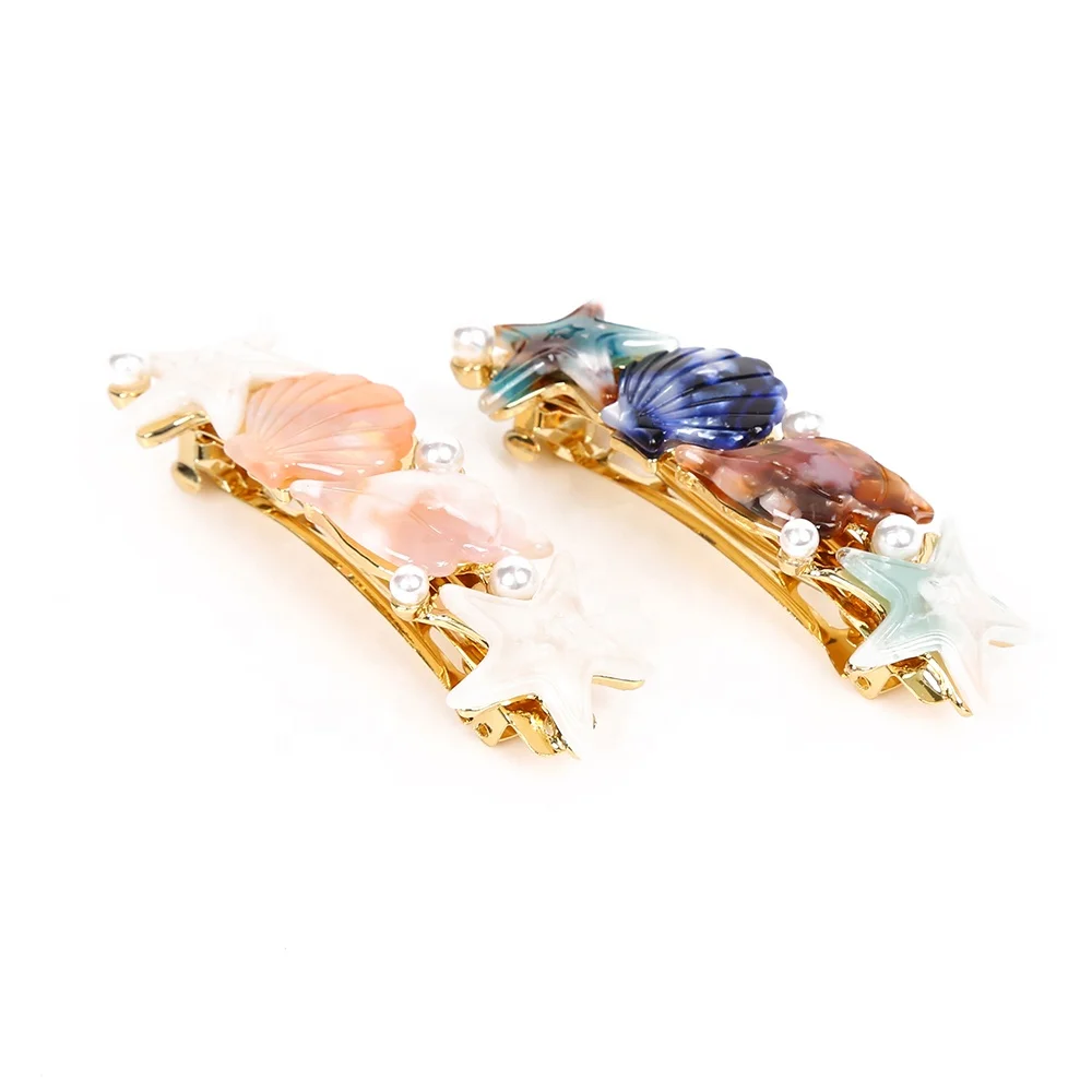 Latest high quality starfish pearls hair clips for girls tortoise shell hair barrette women