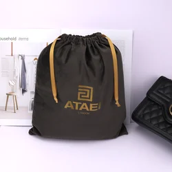 High End Custom Gold Logo Printed Velvet Dust Bag For Hat Drawstring Hair Dryer Storage Velvet Packing Pouch Bag