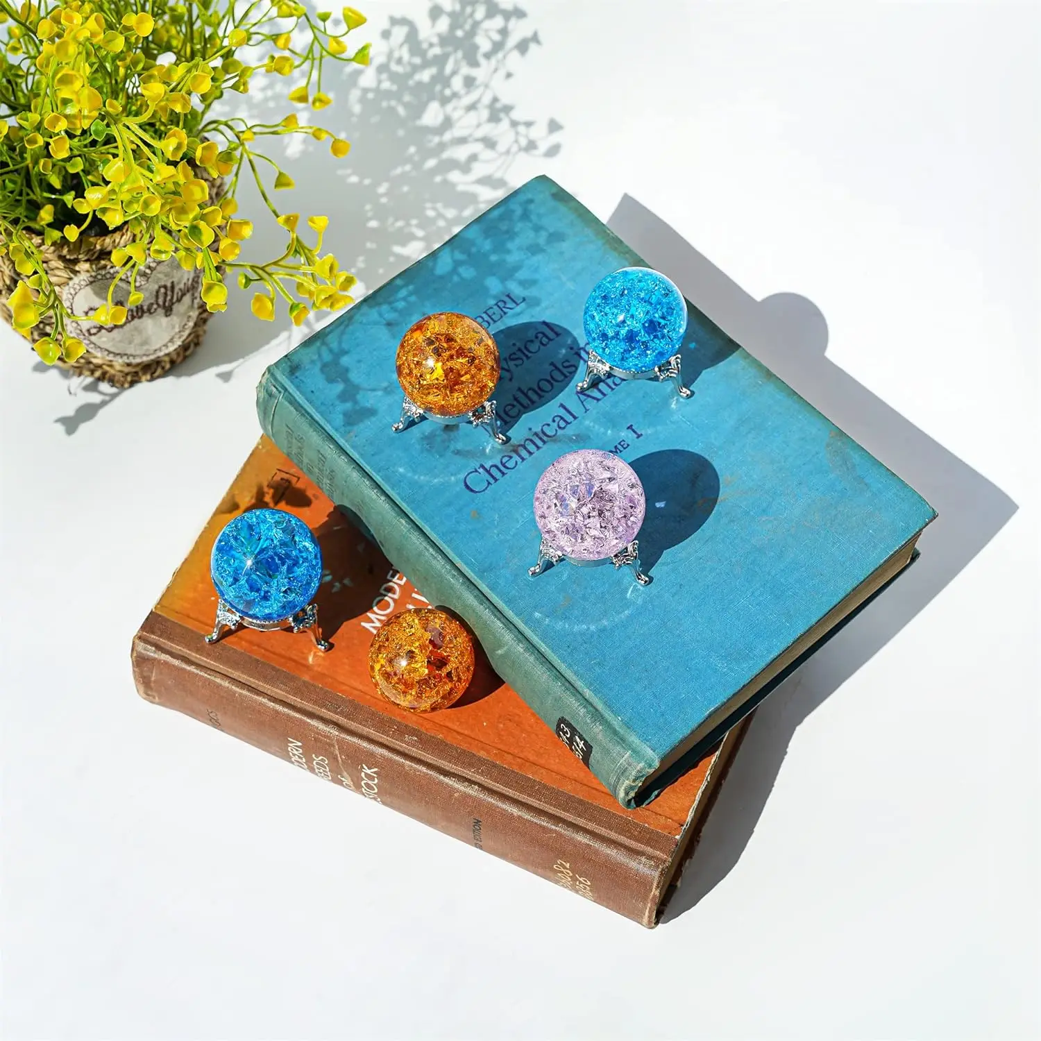 40mm Crystal Ice Cracked Ball Paperweight,Blue Glass Crystal Ball,Crystal Fengshui Sphere for Home Wedding Office Fish Tank Deco