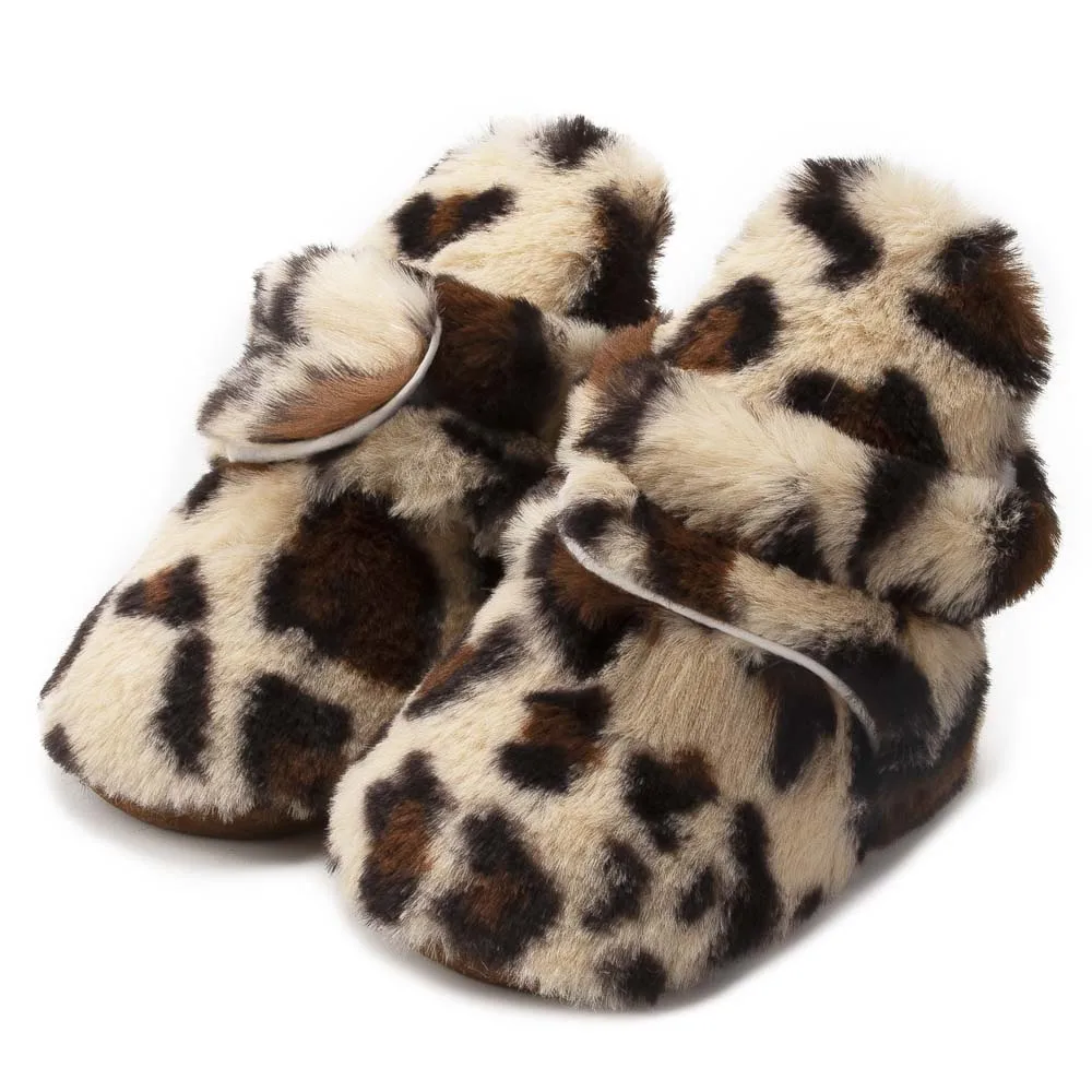 New Arrival Leopard Design Coral Fleece Thermal 0 2 Years Boy Girl Booties Baby
