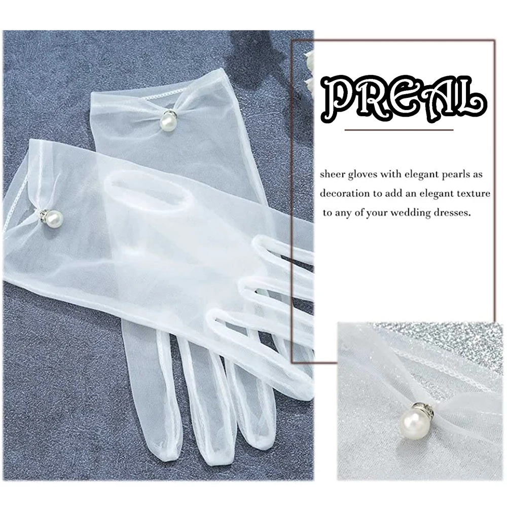 Women Lace Bridal Bride Short Gloves Wrist Length Wedding Party Costume Prom Evening Short Tulle Gloves