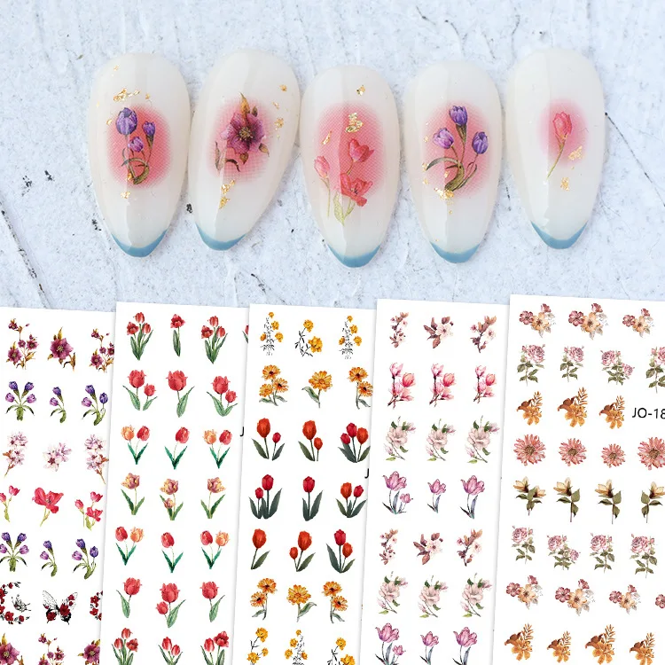 New Listing Pop Finger Nails Stickers Flower Shape 3d Nail Stickers Leaf Adhesive Diy Finger Nails Stickers