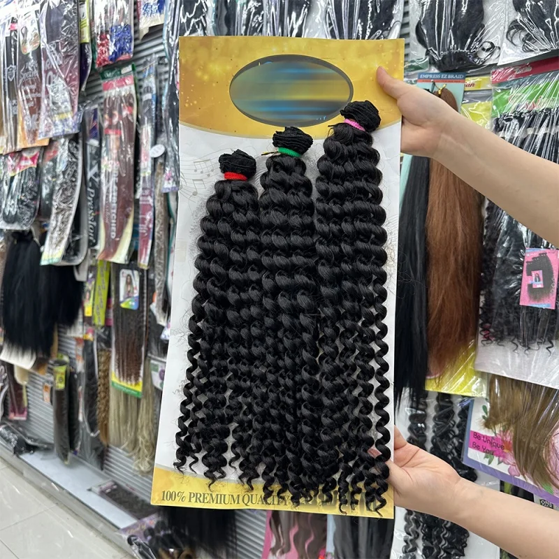 High quality 3x wand curly weave synthetic bundles set Natural black 14-18inch jerry curl hair extension heat resistant fiber