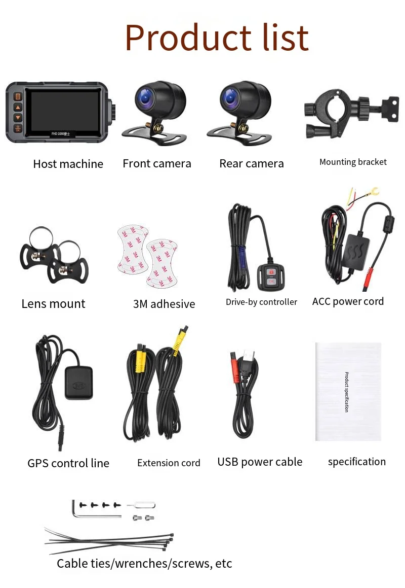 Dual Lens 1080P Gps Waterproof Ip67 Dvr Recorder Camara Moto Wifi Dash Cam For Motorcycle