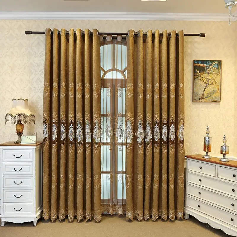 Living Room Home Villa Blue Turkish Luxury Embroidered Curtains For Window