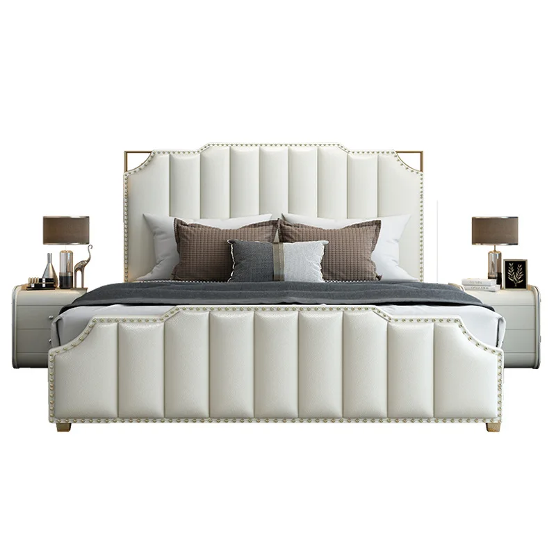 Hotel Apartment High Back soft bed factory custom light luxury luxury bedroom furniture Double bed Queen leather bed