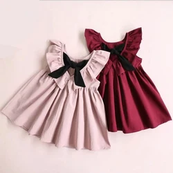 Q107022 2colors New Style Spring summer big bows Girls Dresses Kids Children Clothing Baby Girl Dresses