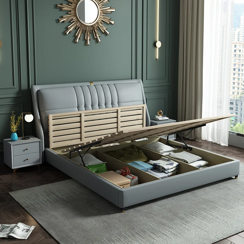 WM-04 lacquer bedroom bedding set suite furniture Hotel bed up-holstered beds