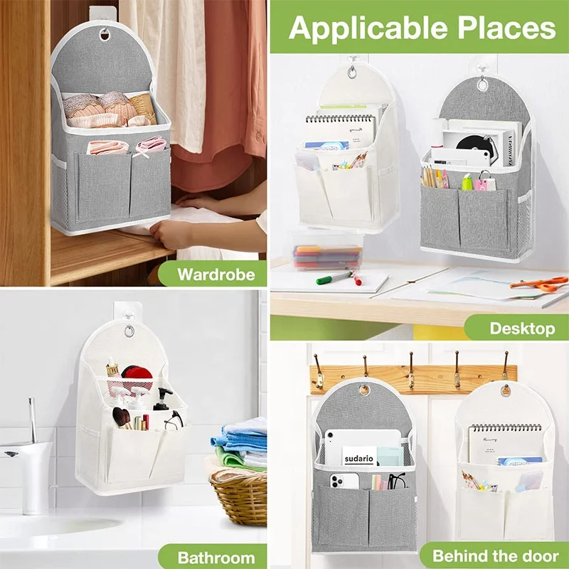 Fabric Storage Bag Basket Caddy Waterproof Over the Door Pouch Closet Shelves with Hook Wall Hanging Organizer Bag with Pockets
