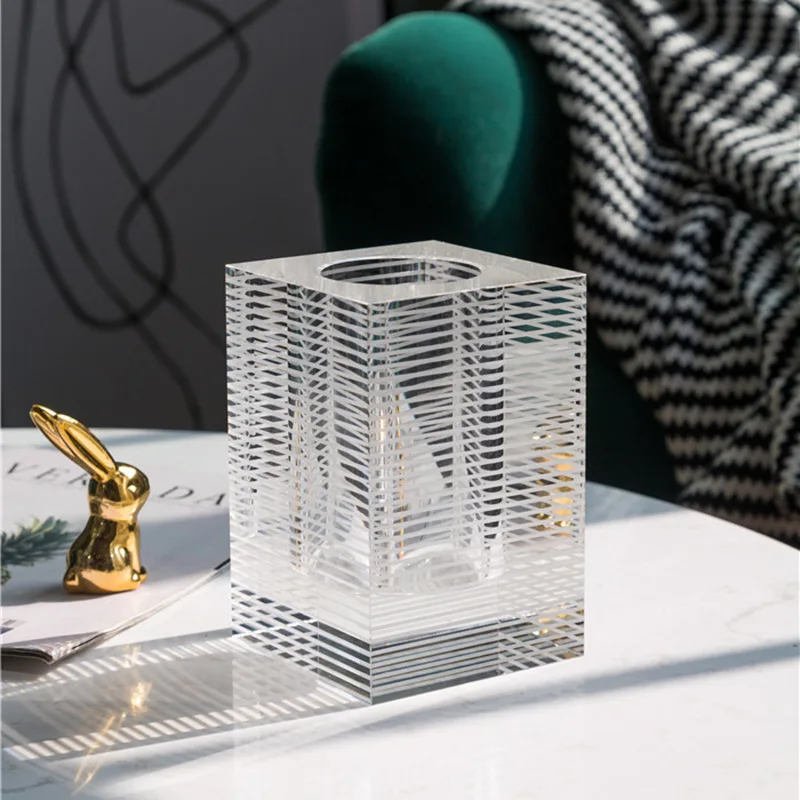 New Design Desktop Decor Square Shaped Crystal Glass Flower Vase glass vases wedding centerpiece clear glass & crystal vases