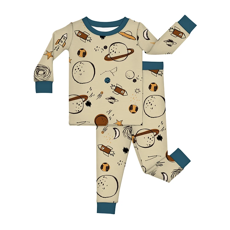 Custom Print Cartoon Pattern Baby Boys Underwear Clothing Set Long Sleeve Lyocell Sleeper Winter Pajamas Children Home Clothes