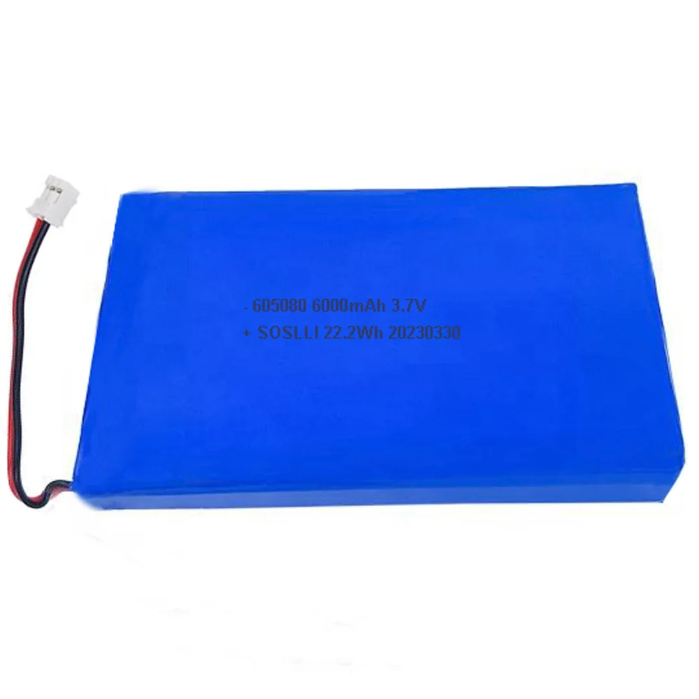 SOSLLI 3.7V 6000mAh Ultra Thin Lipo Battery 605080 Rechargeable Li-ion Lithium Polymer Power Tools Toys BMS Connector Included
