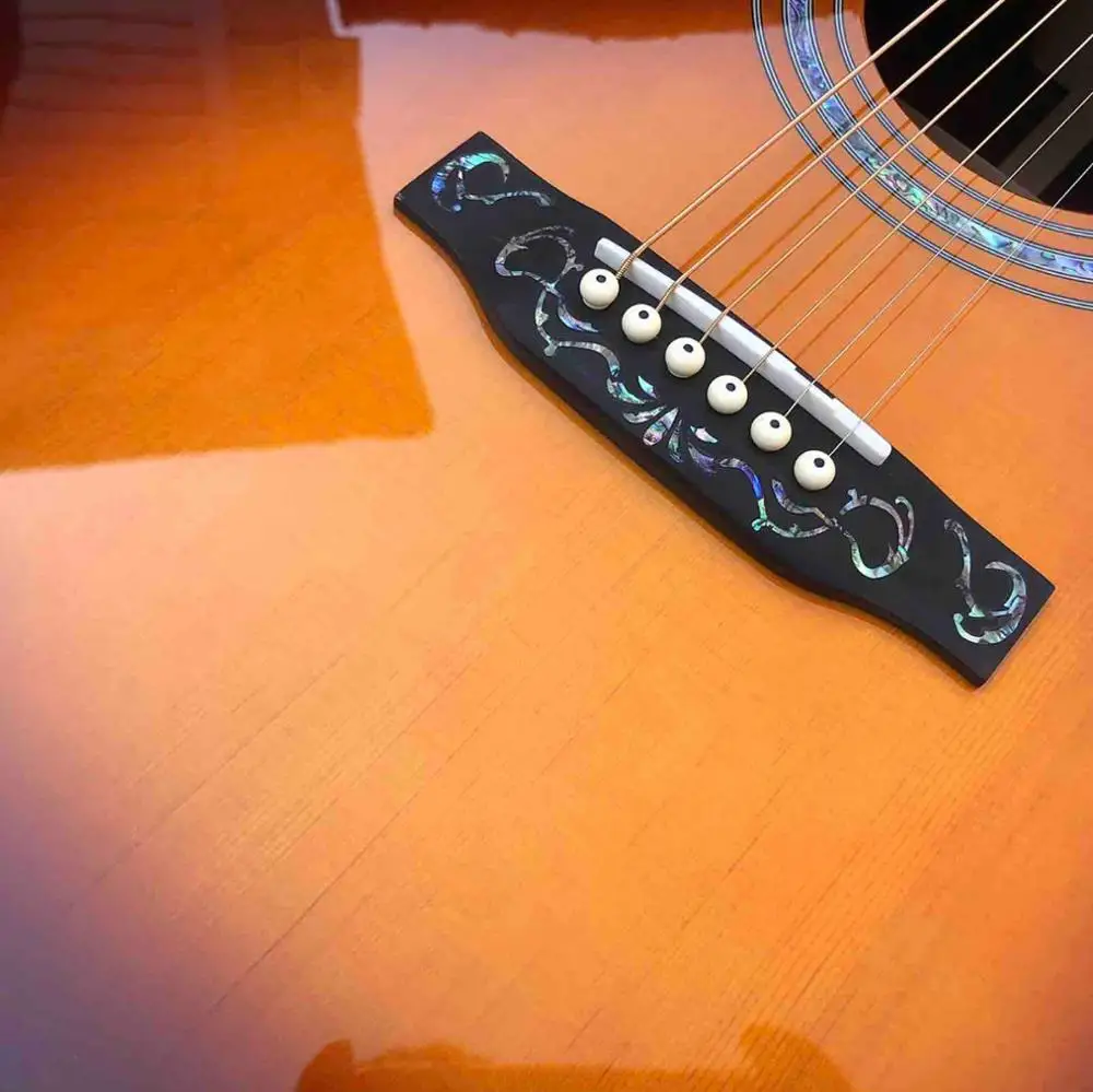 Real Abalone Inlays Sunburst Solid Spruce Top 41 Inch Acoustic Guitar with Ebony Fingerboard