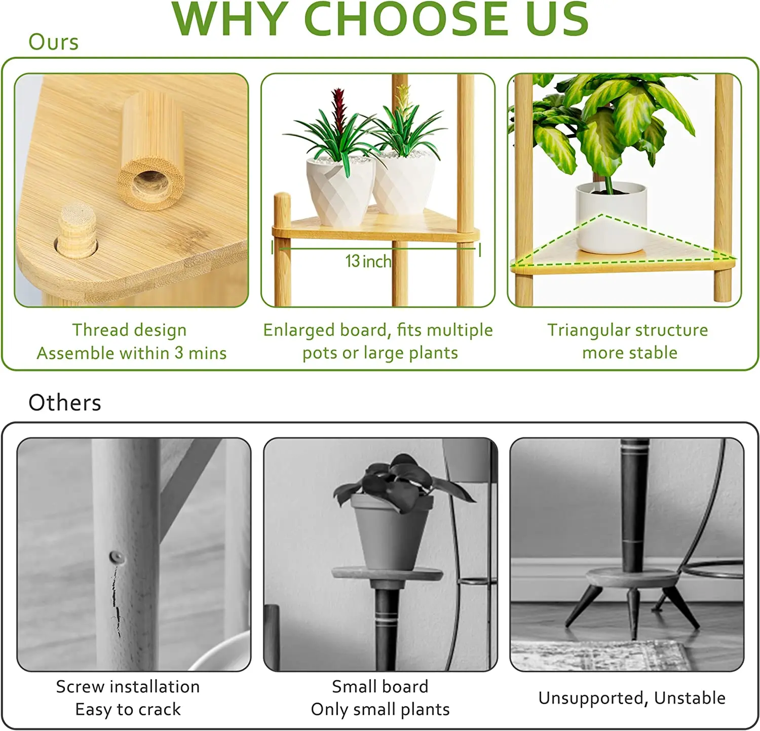 3 Tiers Indoor And Outdoor Bamboo Plant Stand Flower Pot Shelf For Planter