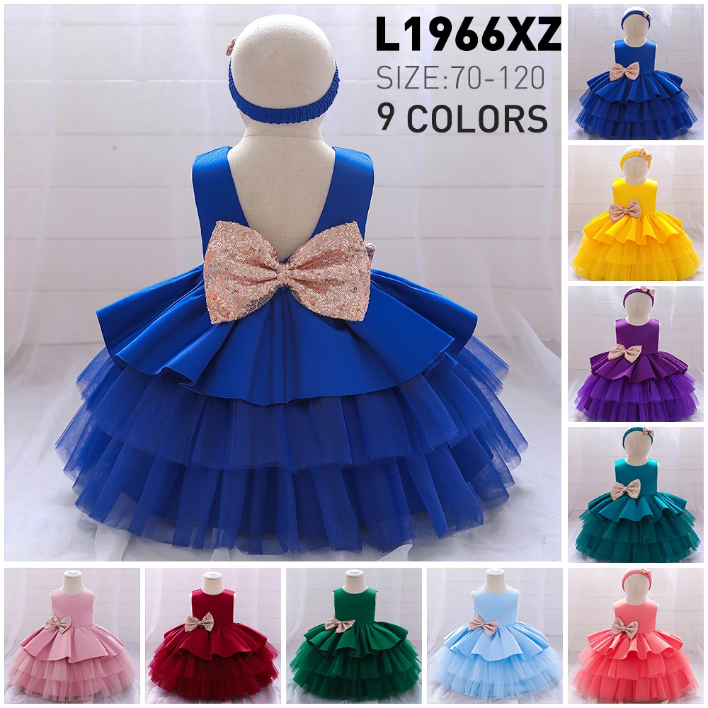 MQATZ Red baby girl party dress floral christening event frock little princess skirt with free hairband