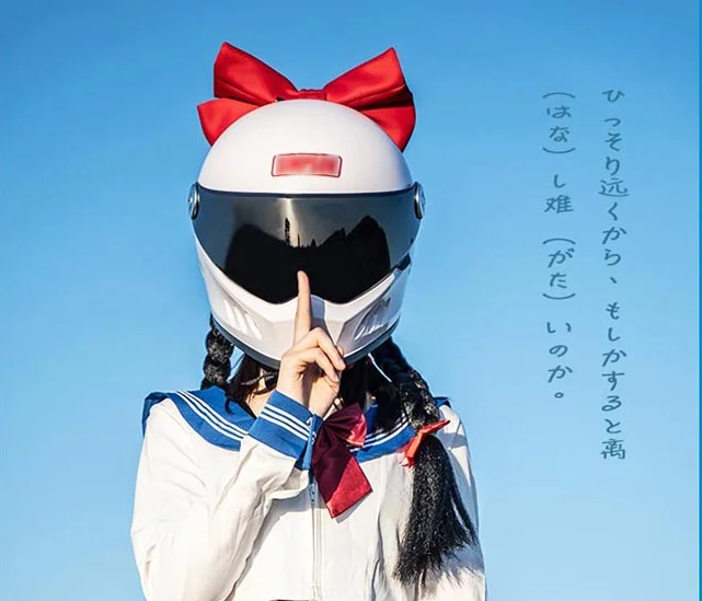 Large size Electric motorcycle helmet cute bow popping girl retro winter knight motorcycle full face helmet