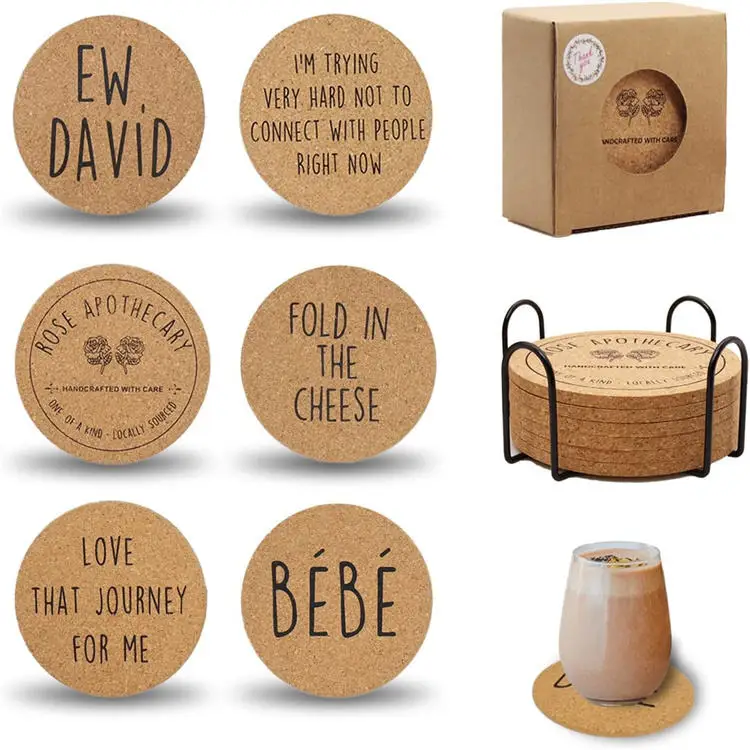 Hot Sale High Quality Custom Water Absorbing Coaster Cork Desk Coffee Coaster Printing Designs For Drink Cork Trivet