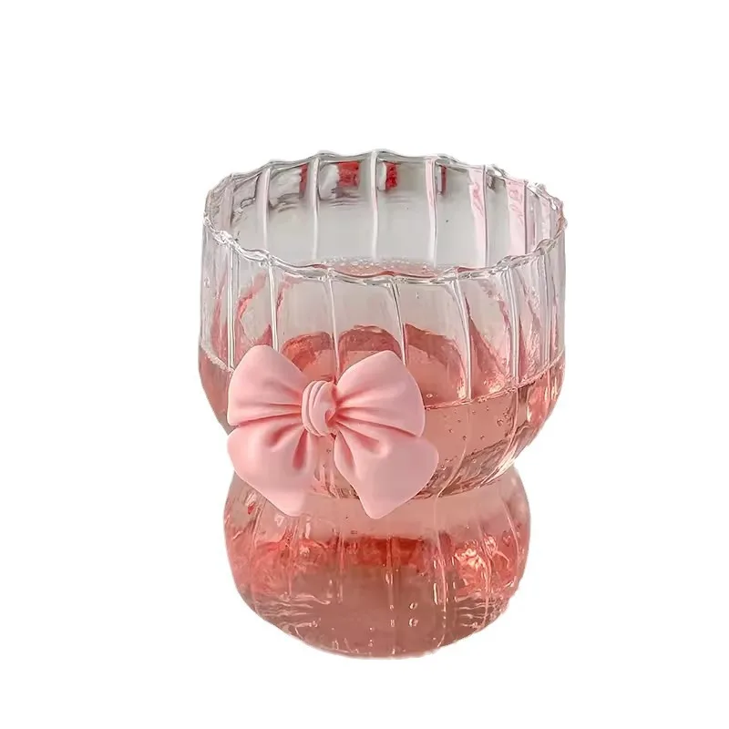 Wholesale customization direct sales can customize INS cute bow shaped glass cups unique fairy juice cup