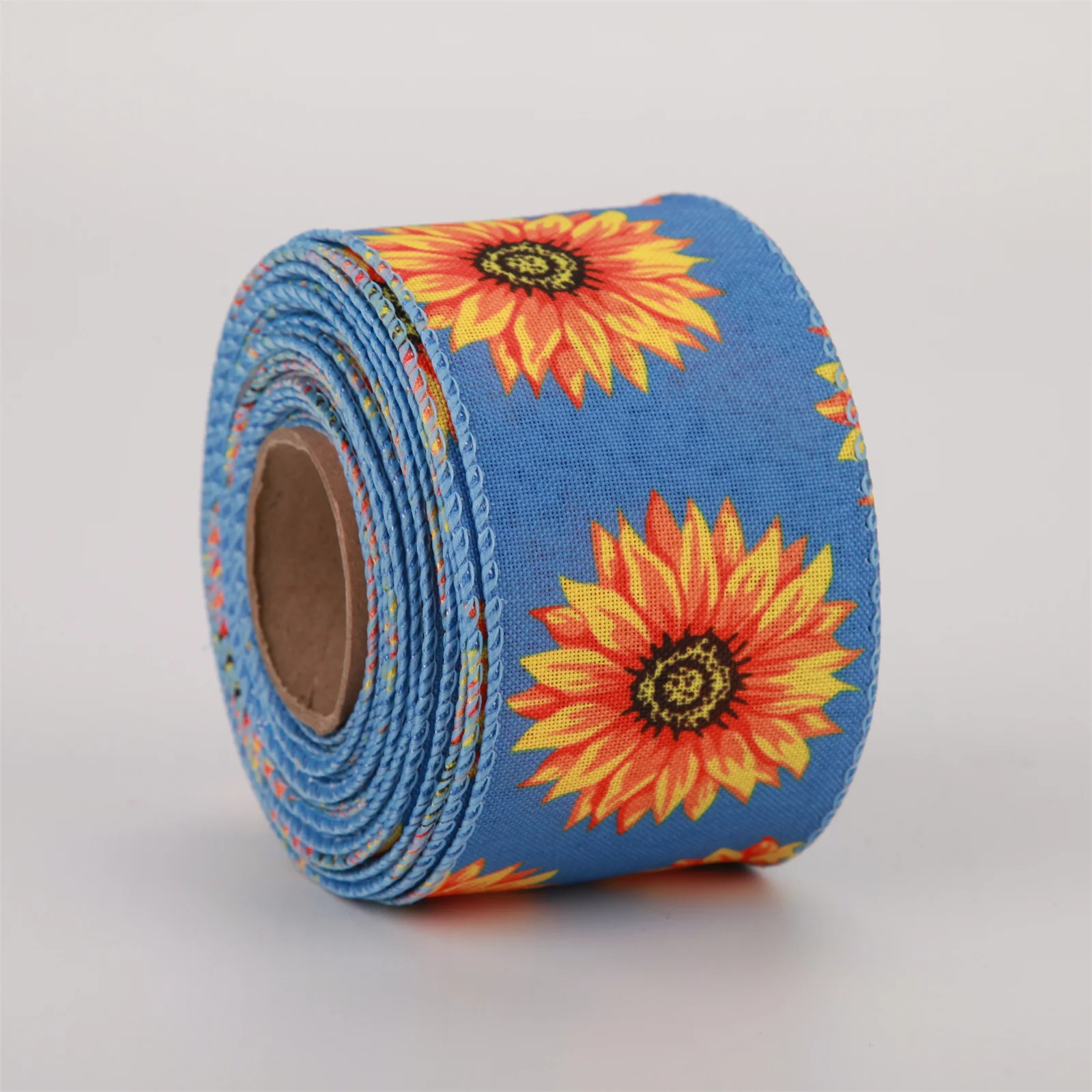 2.5 Inch Wired Ribbon Summer Sunflower  Bumblebee Ribbon Burlap Wired Ribbons For Crafts Wreath Decoration