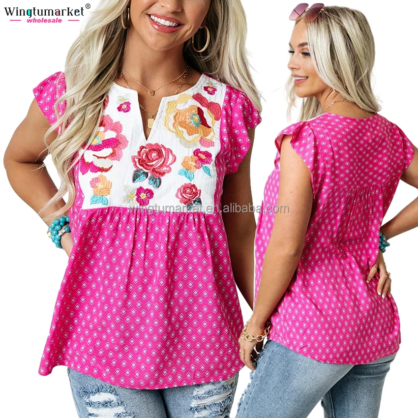 Vintage boho shift tops loose fit cowgirl floral custom prints leopard embroidered shirts blouses for women