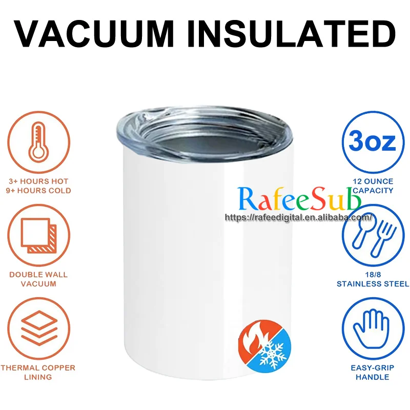 Wholesale Bulk 3oz 3 oz Mini Skinny Straight Double Wall Insulated Blank Sublimation Tumbler Cup with Lid and Metal Bent Straw