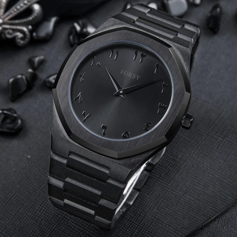 Custom Logo Wristwatch Islamic Muslim OEM Stainless Steel Luxury Men Arabic Numbers Dial High Quality Watch Quartz for Men