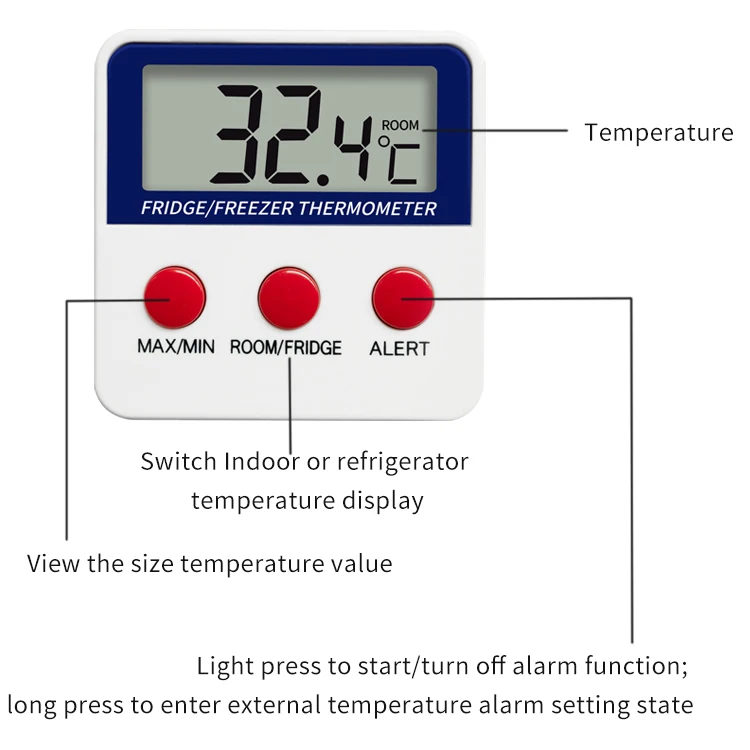 Freezer and Fridge Thermometer with Alarm Function Cold Room Temperature Gauge Digital Refrigerator Thermometer