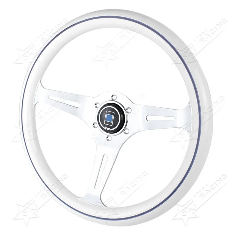 Real Wooden Classic Vintage ND 14inch 350mm Chrome Spoke Universal 14 Inch White Wood Steering Wheel with ND Logo