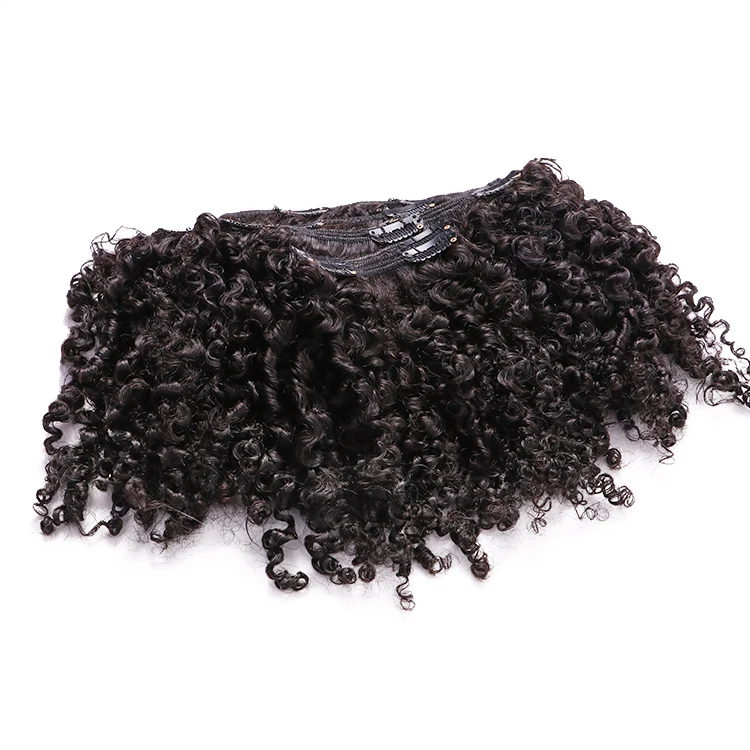 Natural Black 7 PCs 100 Raw Indian Temple Hair Afro Kinky Curly Human Hair Clip In Extensions