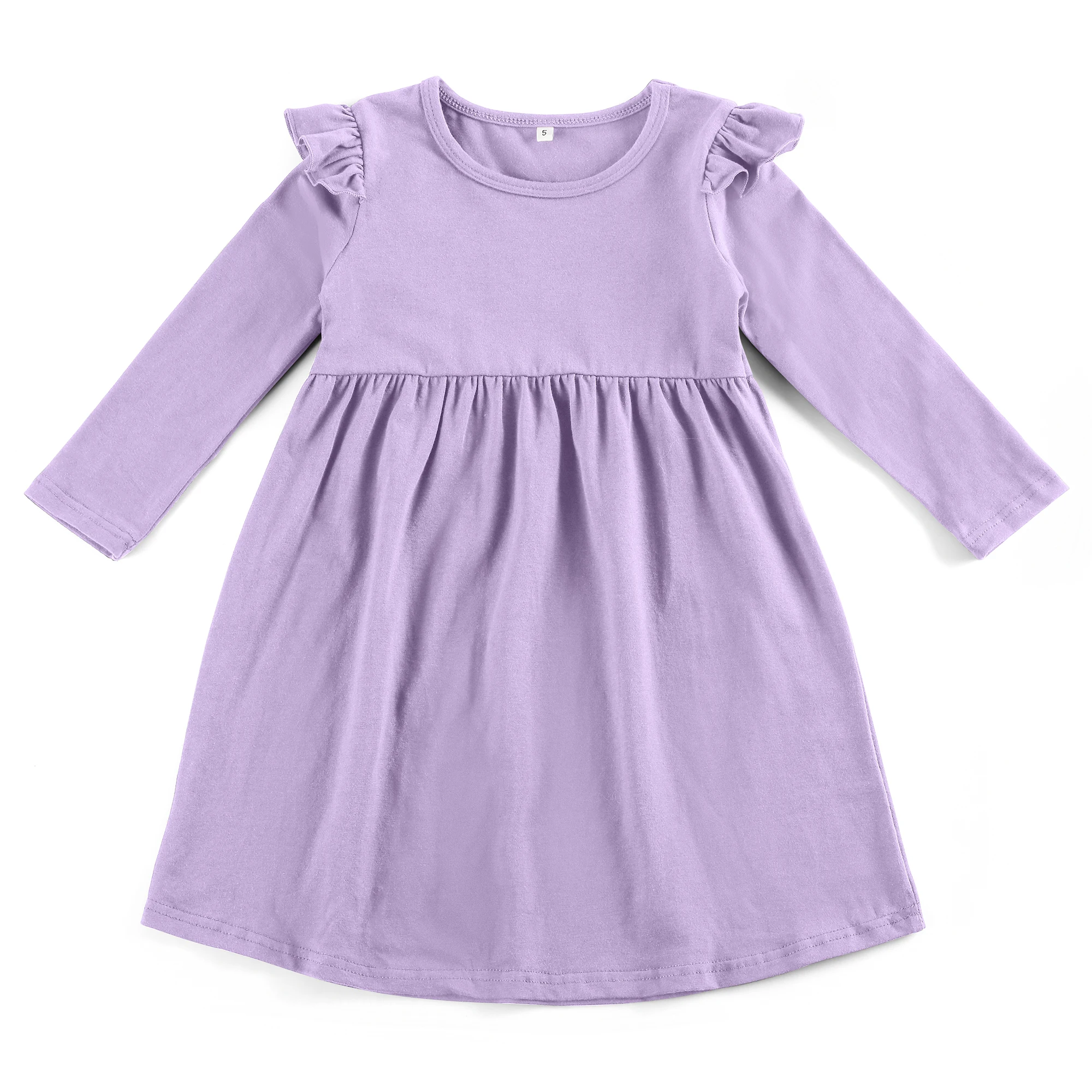 Fancy autumn cotton long sleeve plain knit o neck kids girls dresses 2-12