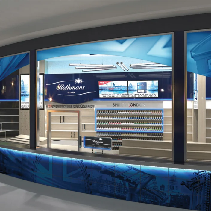 Factory custom department store center Cigarette kiosk display bar counter Wooden tobacco display shelves
