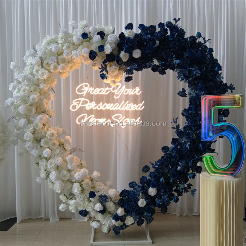 Red Rose Heart Shaped Arch Flower Backdrop for Wedding Decoration Ornament Artificial Garland