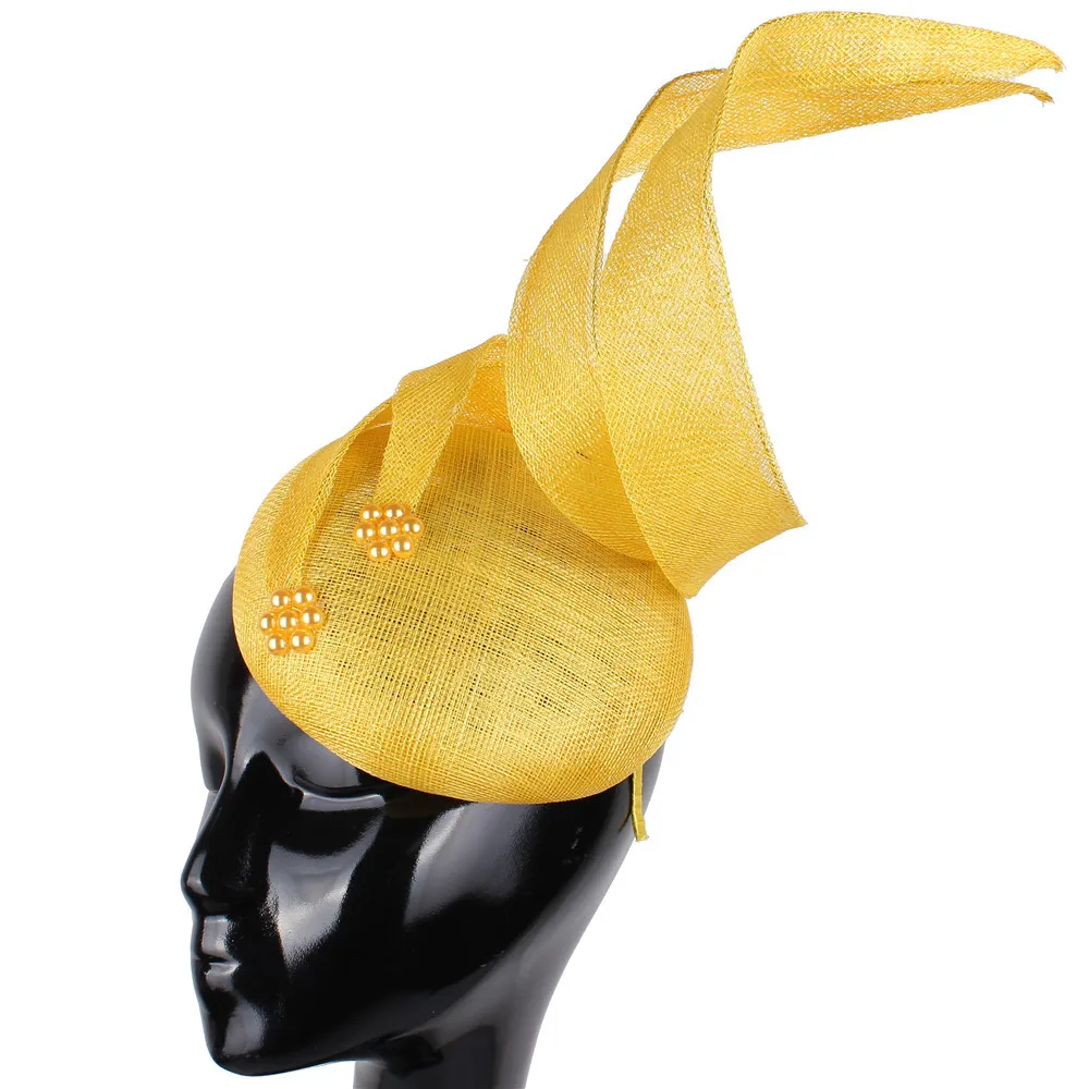 New Four-layer Noble bridal Sinamay Fascinators & Hairband Yellow Pink White Blue Derby Hats headdress TOP Hat wholesale
