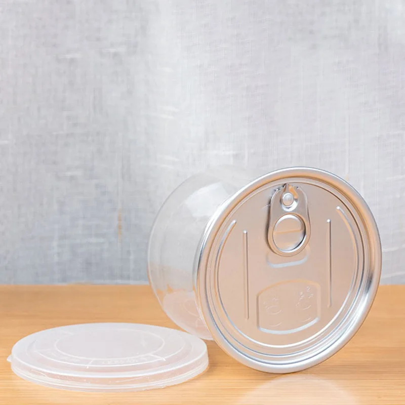 MAYSURE 450ml PET Can Flat Bottom Transparent Plastic Food Can with Aluminium Easy Open Ends Jar for Dry Food Packing