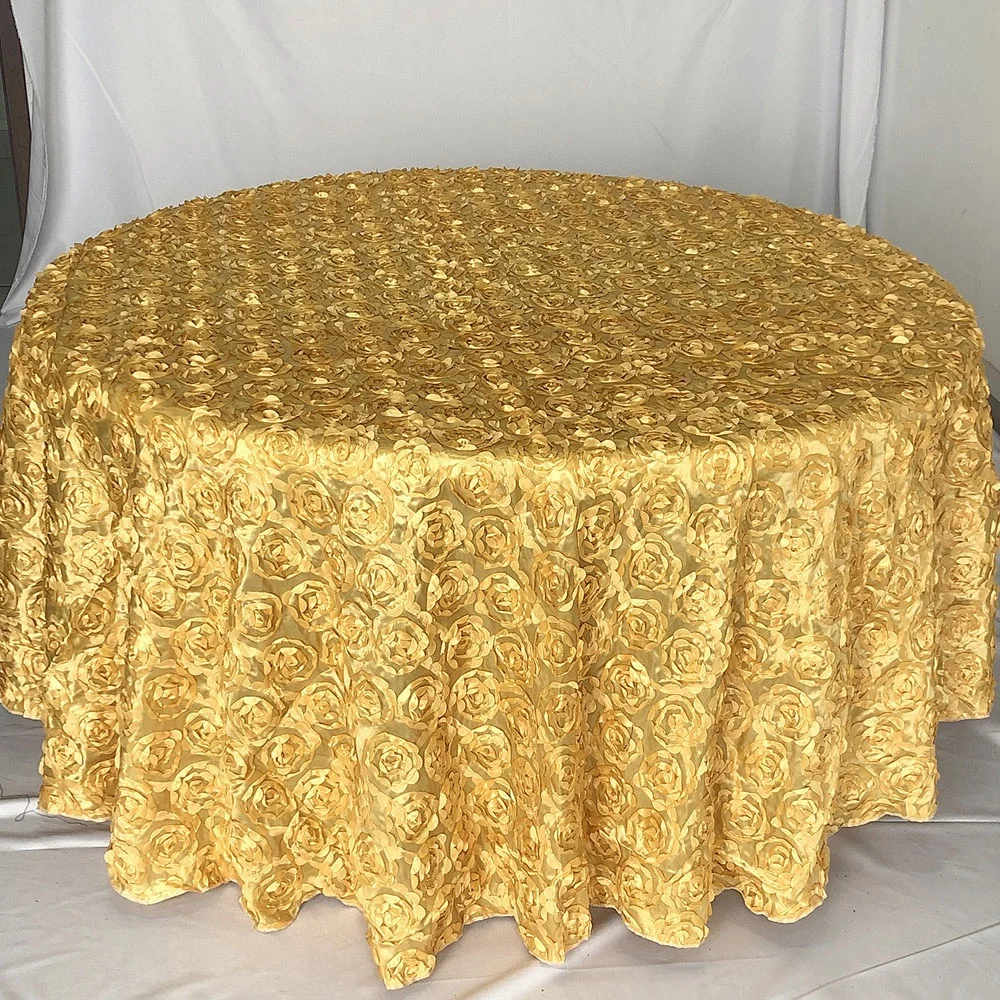 Satin Raised Rosettes Gold 3D Floral Tablecloth for Wedding Party