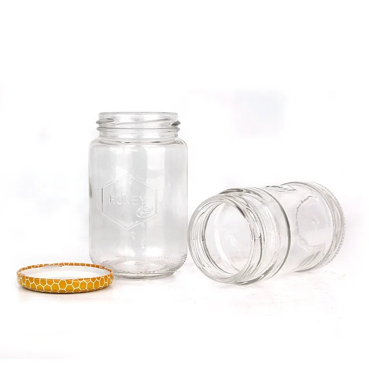 Stocked 100ml 300ml 700ml clear honey jam glass food bottles honey jar with metal lid