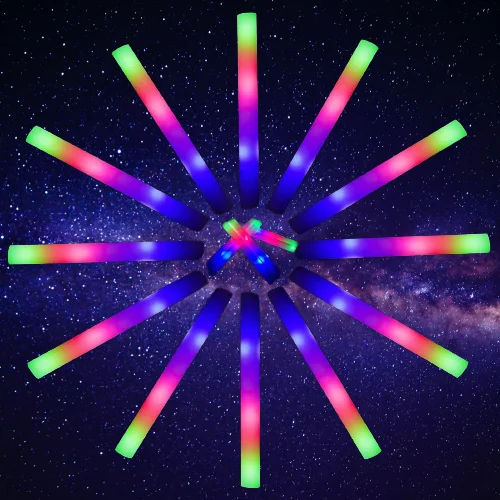 Custom Logo LED Foam Light Up Sticks Bulk Wands with 3 Colorful Flashing for Wedding, Birthday, Concert, Halloween Glow Party