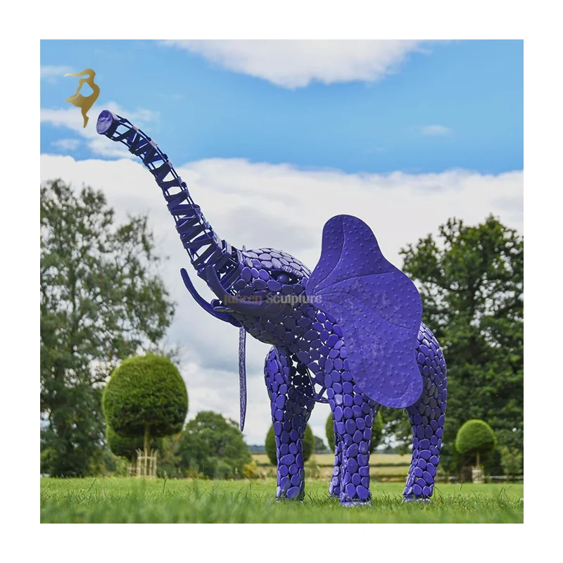 Garden decor decoration animal sculpture hand carved purple stainless steel elephant statue