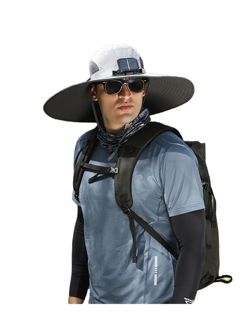 Summer Outdoor High Quality UV Protect New Design Fan Bucket Hat Face Cover Cooling Adjustable fit Sun Visor Unisex Hat With Fan