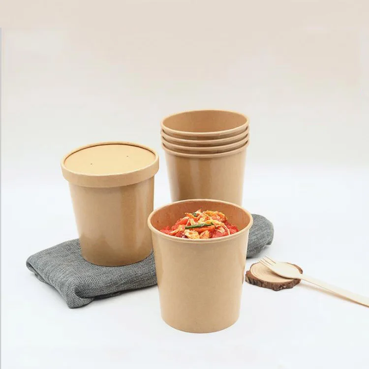 OEM logo white fast food takeaway double wall kraft disposable paper soup cup bowl with lid