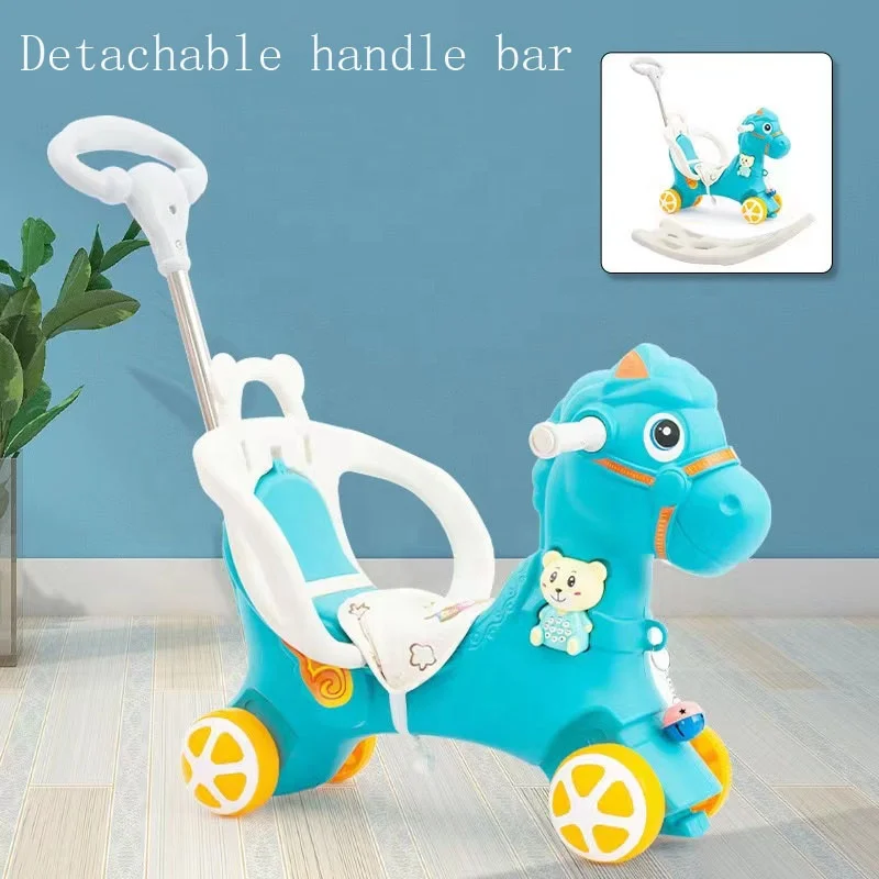 new modal multi-functional early education animal toy plastic musical rocking horse slide car 2 in 1 with push handle for kids