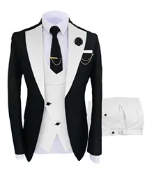 Groom Tuxedos Men Suits Peaked Lapel Wedding Prom Terno Masculino Slim Fit Blazer 3 Pcs (Jacket+Pants+Vest)